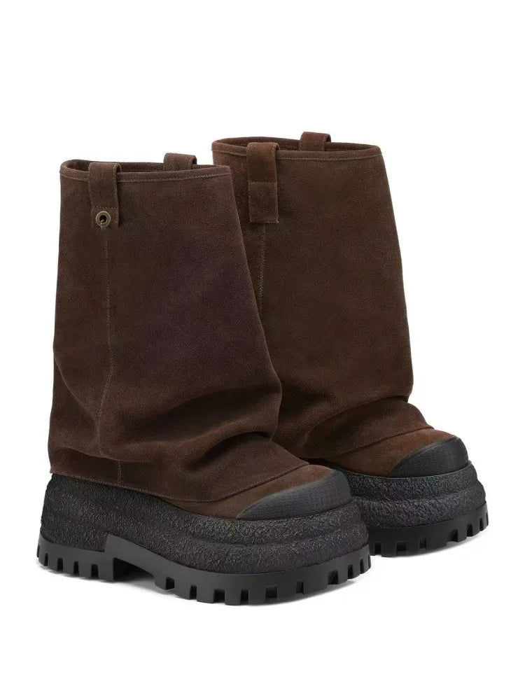 New High-heeled Thick Soled Knight Boots, Autumn and Winter Women's Height Increasing Pants Short Boots, Women's Calf Boots