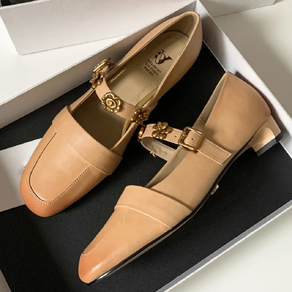 Handmade Genuine Leather Soft and comfortable Metal Buckle Low Cut Toe New Style Versatile Style 33-40