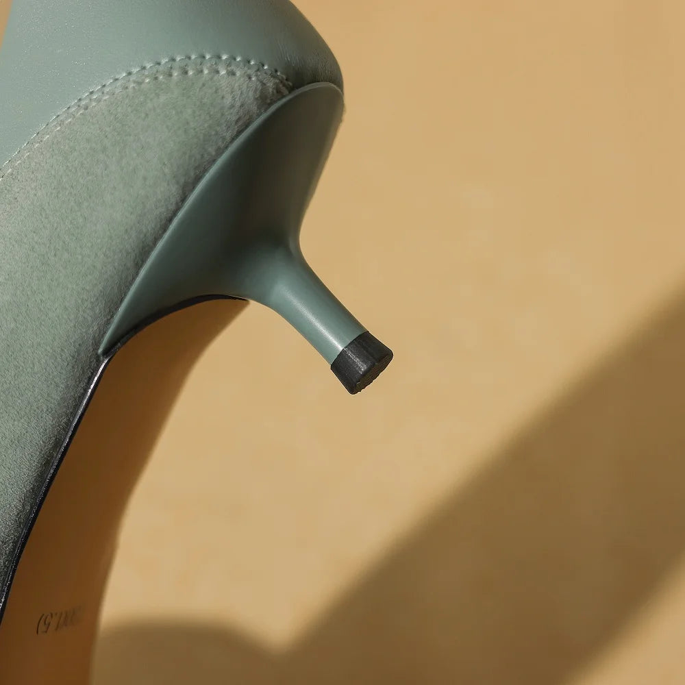 Women's Handmade Genuine leather thin high heel pointed toe elegant ladies Mid heeled dress shoes 34-40