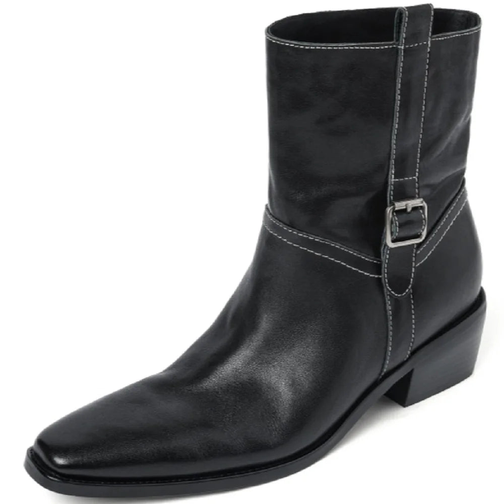 Handmade Genuine Leather Soft comfortable Ankle Boots Women New High Quality Square Mid Heel Boots Shoes 34-40