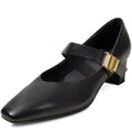 Handmade High Quality Genuine Leather Soft and comfortable Square Head Shallow Mouth Mid Heels Mary Janes Shoes