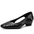 Handmade Genuine Leather Woven Slip-On Bean oes with Mid Heel for Women Comfortable Commuting Footwear 34-40