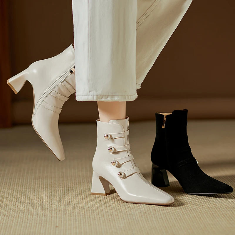 Handmade Genuine Leather Soft comfortable Style Women Pointed Toe Ankle Boots 6.5cm Heel Zip Party Shoes 33-40