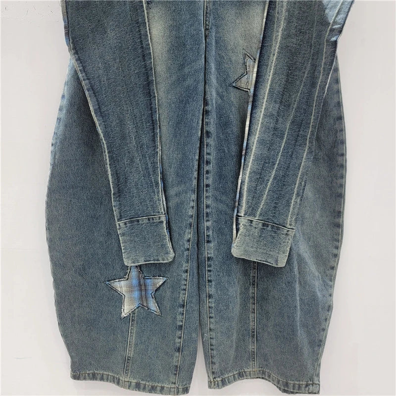 2026 Autumn Fashion High Street Star Patch Design Jeans For Women Trendy Loose Wide-Leg Denim Pants Female Trendy 11A06047