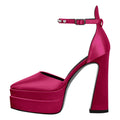 Women Platform Pumps Mary-Jane  Black Pink Chunky High Heels Ankle Strap Dress Party Hoof Heel Big Size Heels