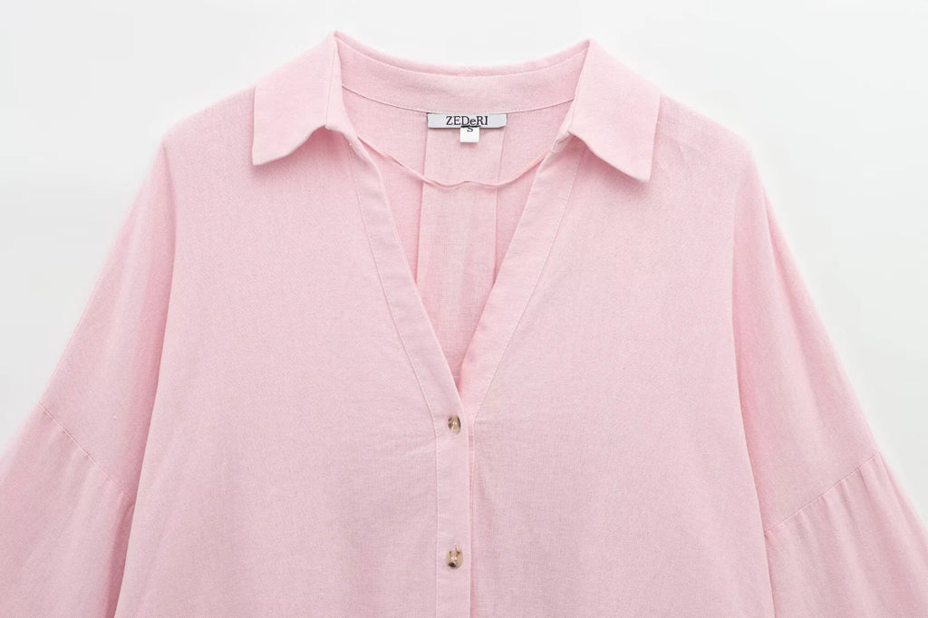 2025 Spring/Summer New Product Women's Clothing Style Light Spring Linen Blended Wide Sleeve Comfortable Shirt