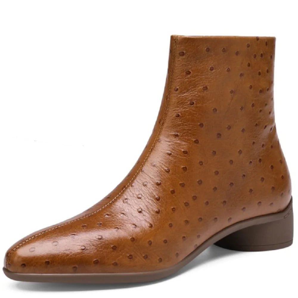 Women Handmade Genuine Leather Soft and comfortable Western Boots Square Toe Chunky Heel Retro Ankle Boots 34-40