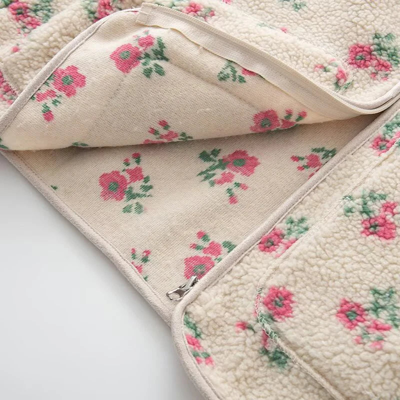 2025 autumn new women's clothing European and American style fashionable temperament casual daily lamb wool floral hoodie