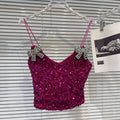 2026 Spring New Fashion Rhinestone Bow Pin Sequin Fabric Camisole For Women Versatile Backless Tank Tops Female 11A08722