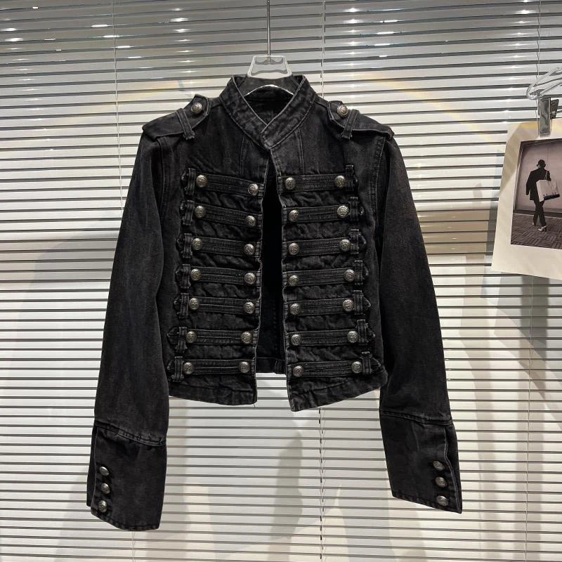 2026 Jeans Jacket Autumn New Fashion Metal Buckle Design Shoulder Strap Denim Short Jacket For Women High Street Coat Female 11A06995