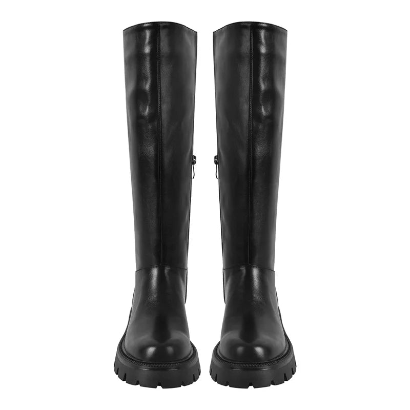 Onlymaker Women Black Matte Knee High Boots High Heeled Winter Warm Woman Fashion Snow  Motorcycle Boots