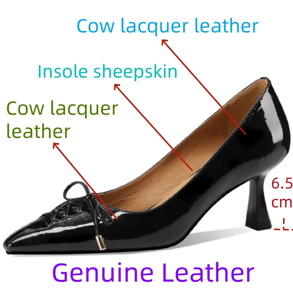 Lace Up Genuine Leather Pumps Slip On Shallow Stiletto Thin High Heel Runway Dress Pointy Toe Dress Shoes 33-43