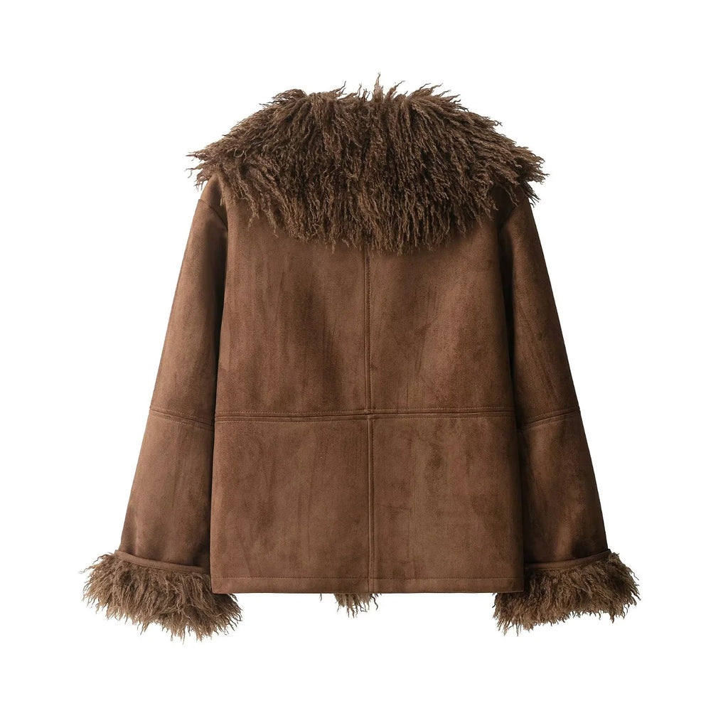 2025 Autumn New Product Women's Wear Melad Brown Double sided Artificial Fur Effect Jacket Coat