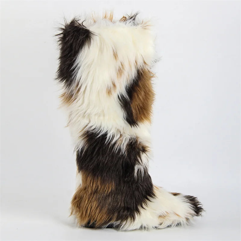Onlymaker Women Pointed Toe Faux Fur Boot Furry Fluffy Big Size  Fashion Short Snow Boots