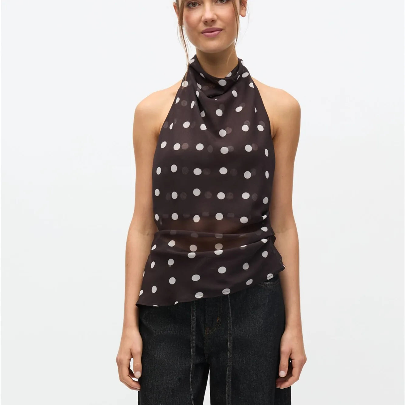 Elegant Women's Summer Halter Neck Tops Fashionable Dot Print Sleeveless Open Back Slim Fit Vest for Party Daily Wear