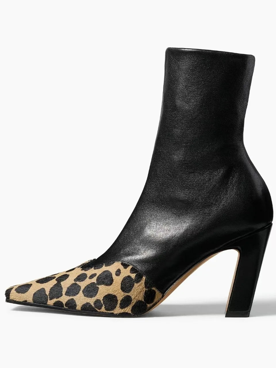 Spring and Autumn Square Head Thick High Heels Women's Short Boots Leopard Pattern Fashion Fashion Show Elastic Short Boots