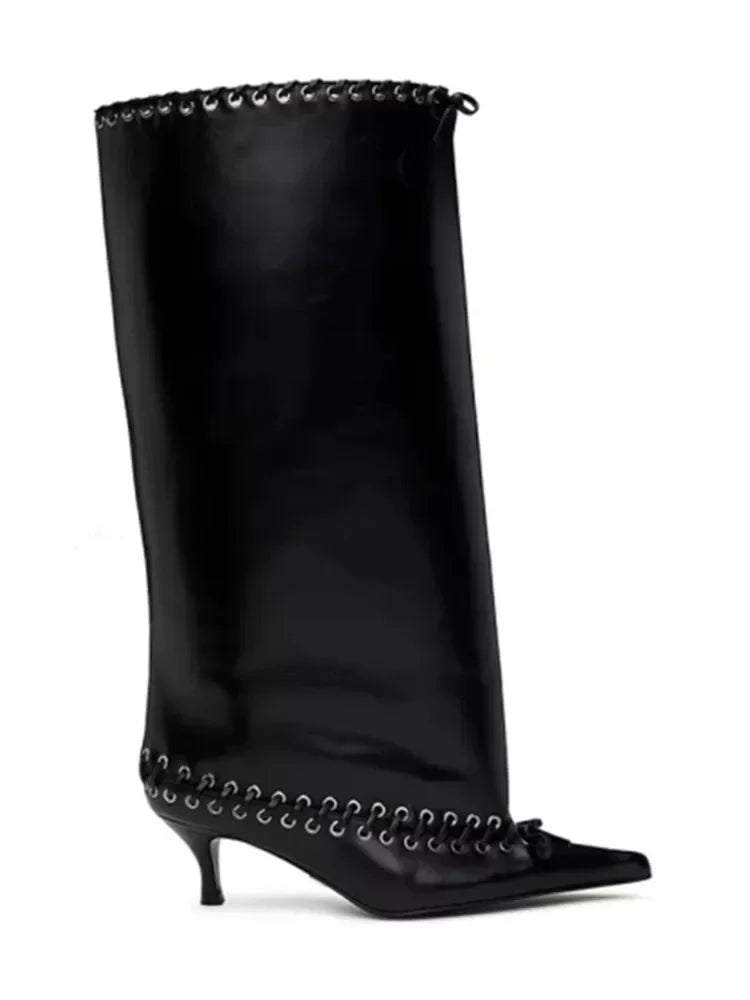 2026 Women's New Slim Fit High Heels, Wide Waist Short Boots, Autumn and Winter Pointed Knee High Boots