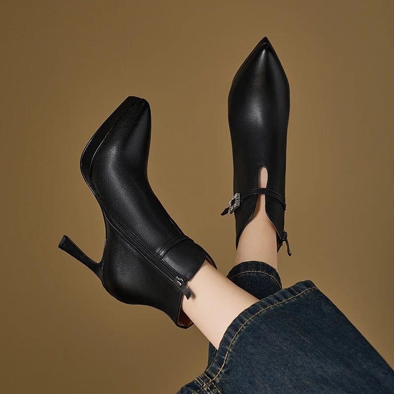Handmade Genuine Leather Brand Ankle Boots For Women Platform Fashion Elegant High Heel Short Boot Zipper shoes