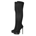 Onlymaker Women Over the Knee Boots Pointed Toe Black Platform High Heel Stiletto Stretch Sock Fashion Sexy Stocking Boots