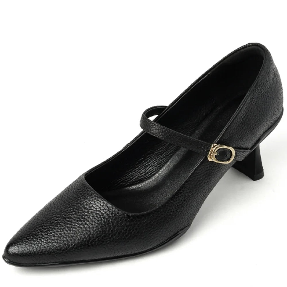 New Handmade Mid Heels Women Shoes Fashion Sexy Cow Leather Party Summer Pointed Toe Mary Jane Shoes Dress 34-40