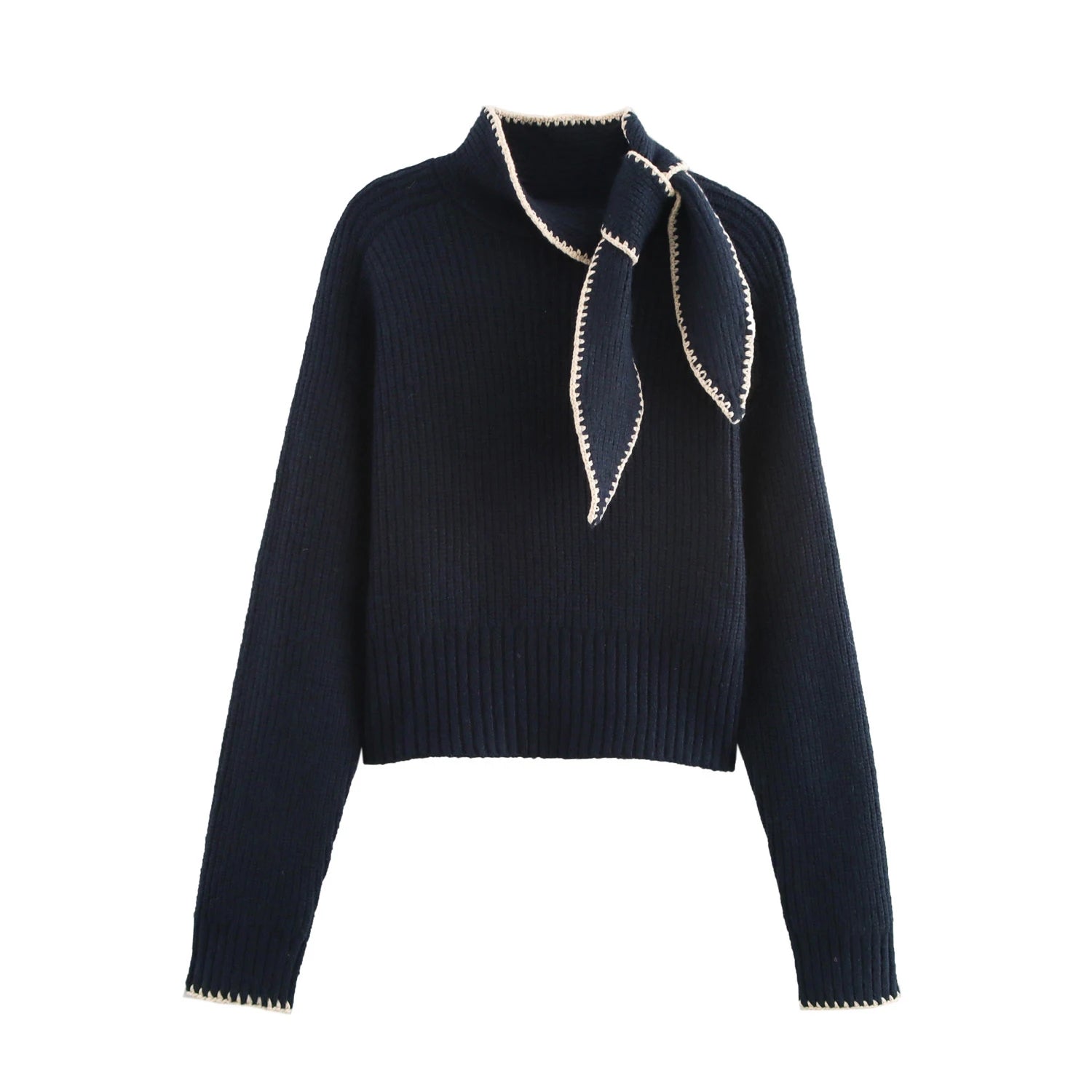 2025 Winter New Sweet and Fashionable Stand up Collar Long Sleeve Bow Decoration Knitted Sweater for Women