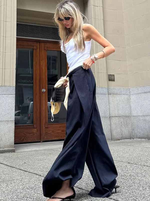 New Arrival Baggy Pleated Long Pants For Women Oversize High Waist Wide Leg Trouser Elegant Office Lady Chic Street Suit Pants