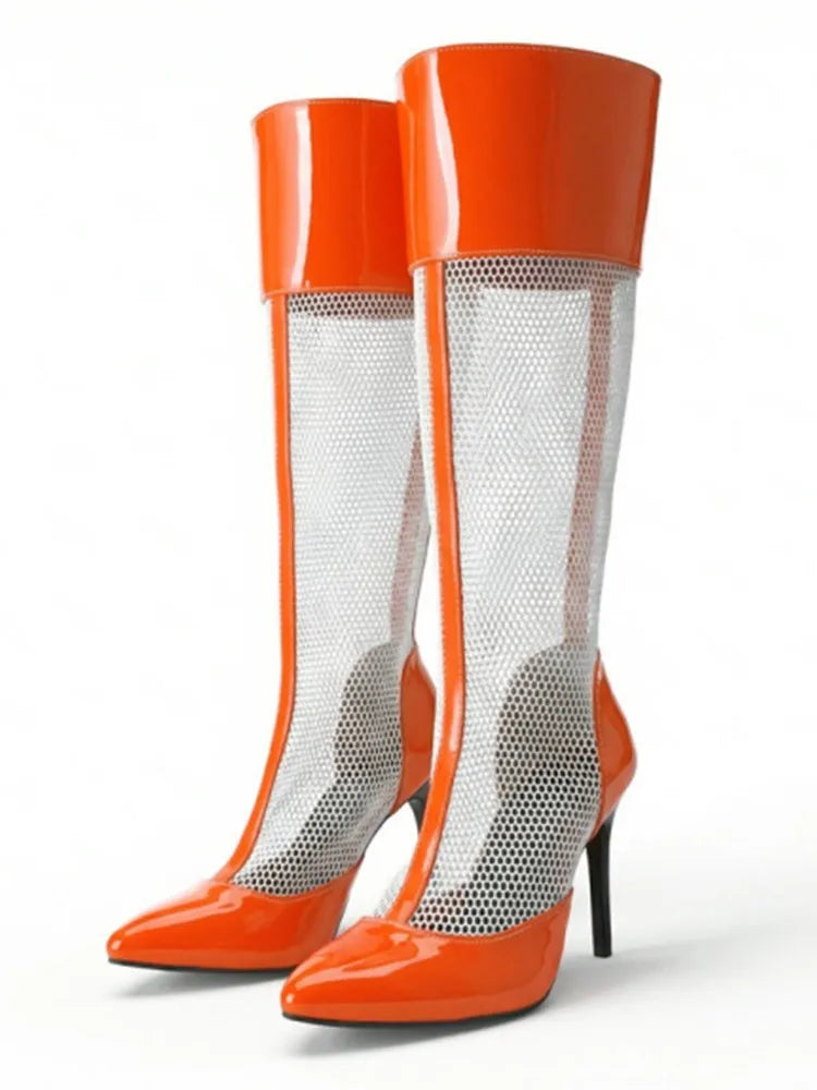 2026 Spring/Summer Women's Stiletto High Heels Mesh Strap Cool Boots Pointed New Style 34-48 Large Short Boots