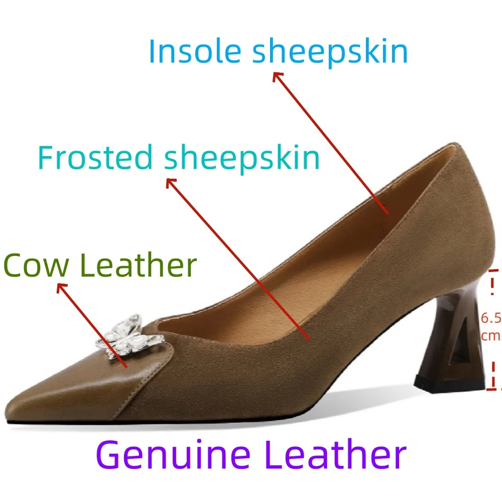 Handmade Genuine Leather Women Covered Toe Butterfly Knot Party Dating Office Ladies Pumps 33-43