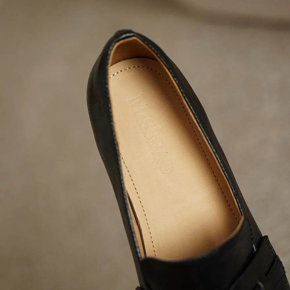 Women's Handmade genuine leather Square toe loafers Mid Hells high quality soft comfortable casual shoes