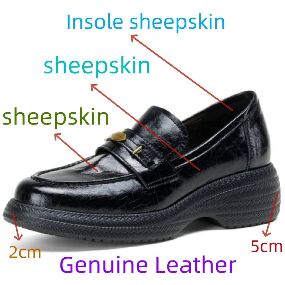 Women's Handmade sheepskin round toe metal buckle loafers high quality soft comfortable thick smoccasins 34-40