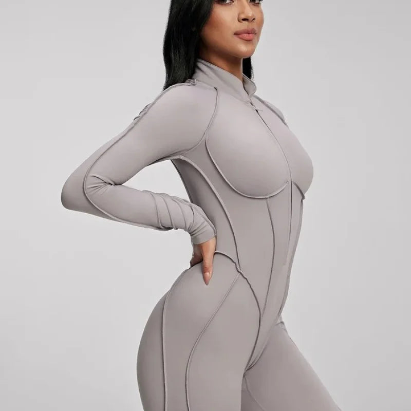 FUBEIKE Women's Yoga Set Fashion Sexy Slim Fit Long Sleeve Zipper Sports Gym Workout Legging Bodysuits Outdoor Activewear