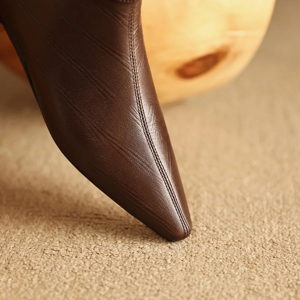 New Handmade Genuine Leather Soft and comfortable Women Square Toe Elegent Mid Heel Ankle Boots Boots 34-40