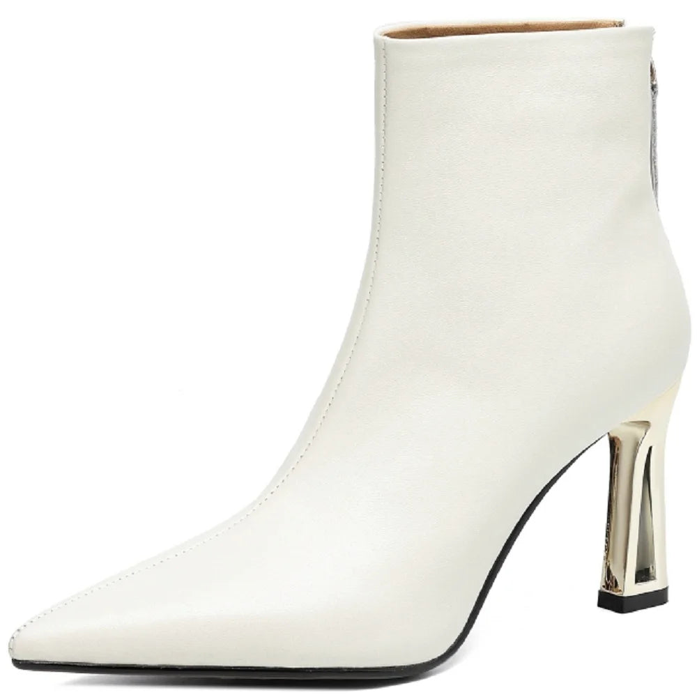 Handmade Genuine Leather Pointed Toe High Heels Chic Design Concise Shoe Dress Warm Wedding Ankle Boots 34-40