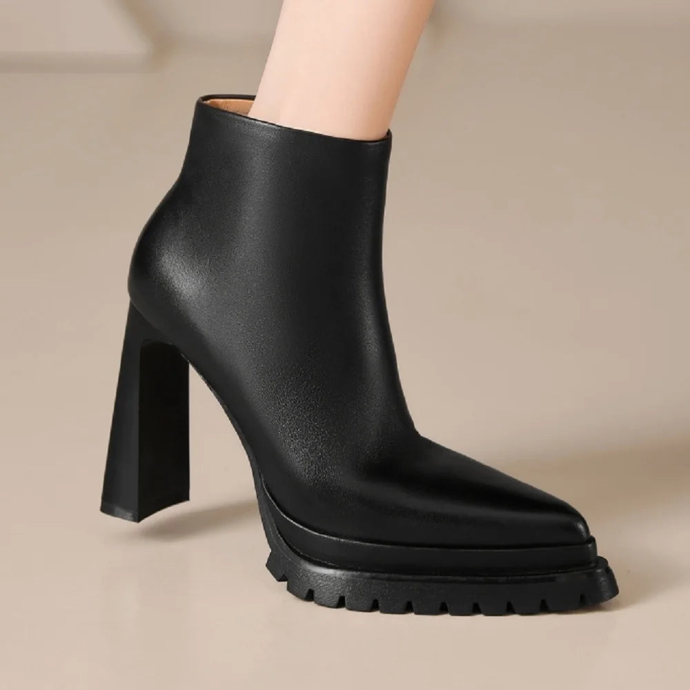 Handmade Women's Genuine Leather Ankle Boots Luxury Minimalist Autumn Winter Pointed Toe Female Fashion Footwear