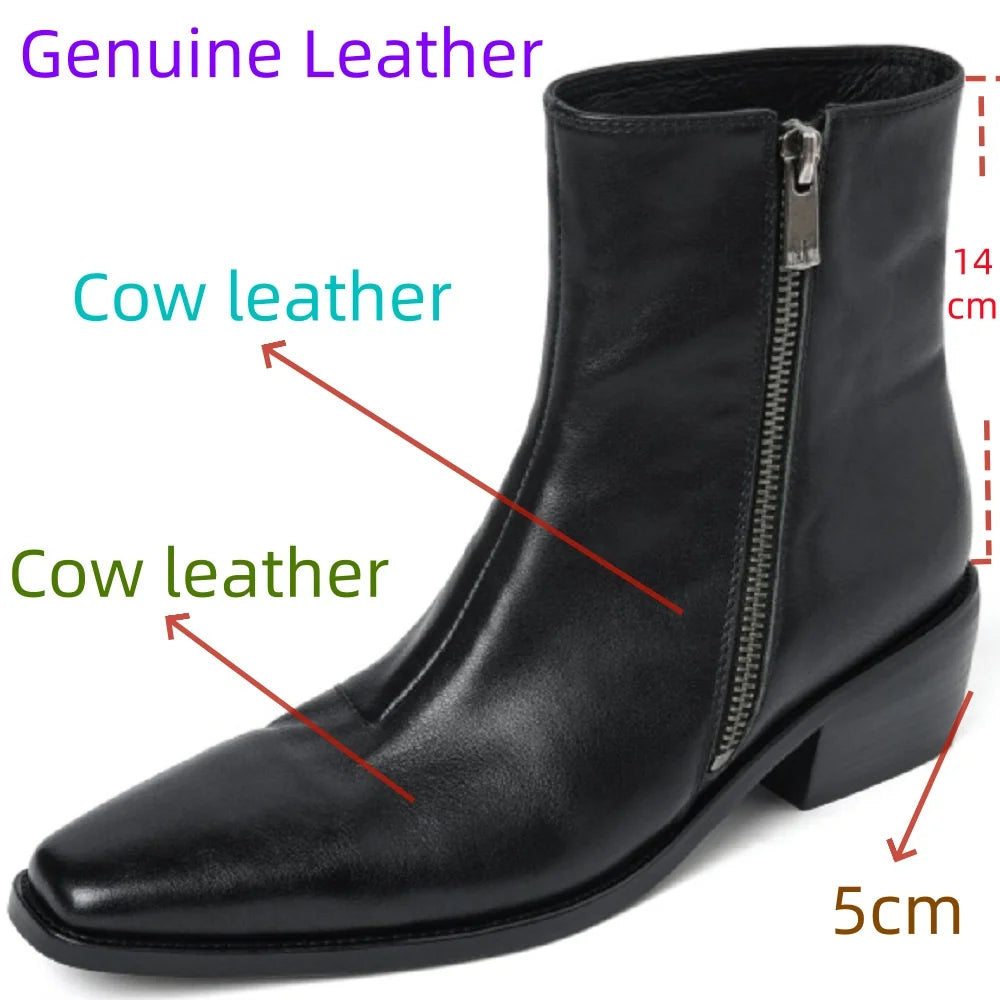 Size 34-40 New Handmade Genuine Leather Soft and comfortable Ankle Boots Zipper Chunky Mid Heels Square Toe Boot