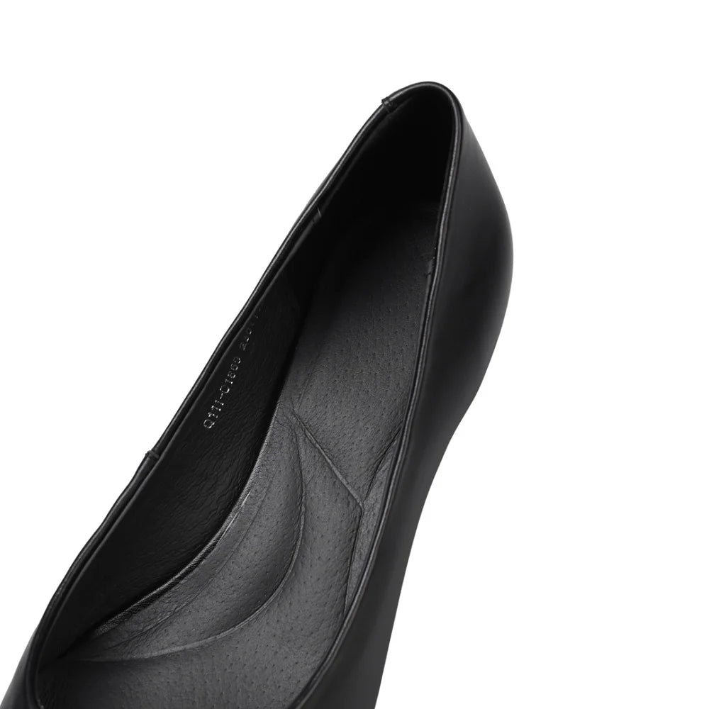 Handmade Genuine Leather Metal Buckle Pointed Toe Mid Heel Soft and comfortable Women's Version 34-40