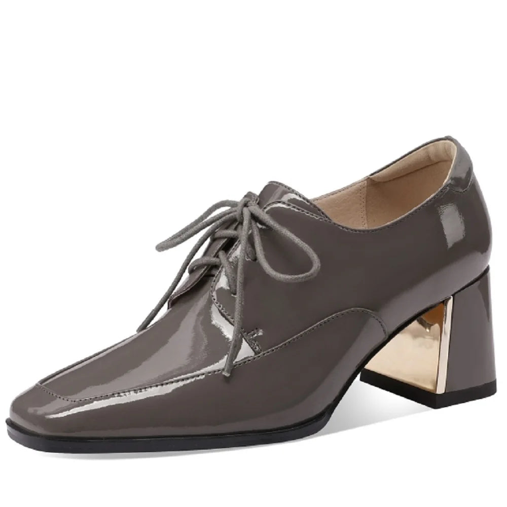 New Handmade Genuine Leather Women Shoes Square Toe Shoes Zipper High Heels Loafers Deep Mouth 33-43