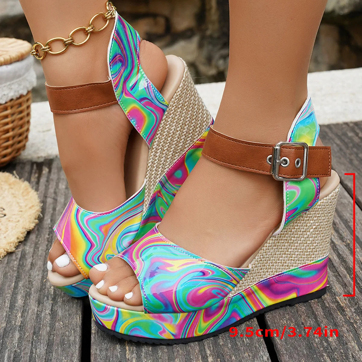 Plus Size Shoes for Women 36-42 Summer Fashion Platform Wedges Buckle Strap