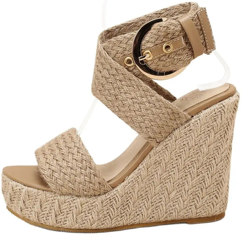 Large Size Platform Sandals Wedge Summer Shoes For Women Wedges High Heels Beige