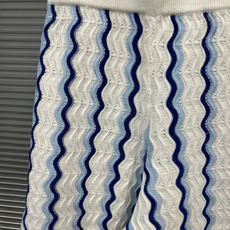 2026 Autumn New Fashion Elegant Women's Two-pieces Set Versatile Long Sleeve Knitted Top Striped Shorts Female 11A05644