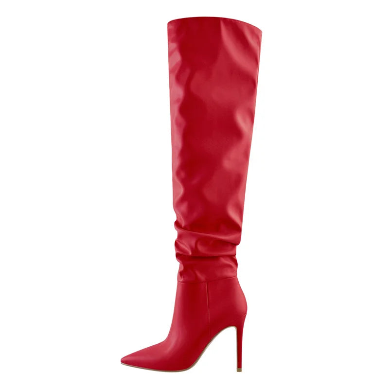 Onlymaker Women Pointed Toe Black White Over The Knee High Boot Stiletto Stretch Big Size Woman Autumn Winter  Fashion Boots