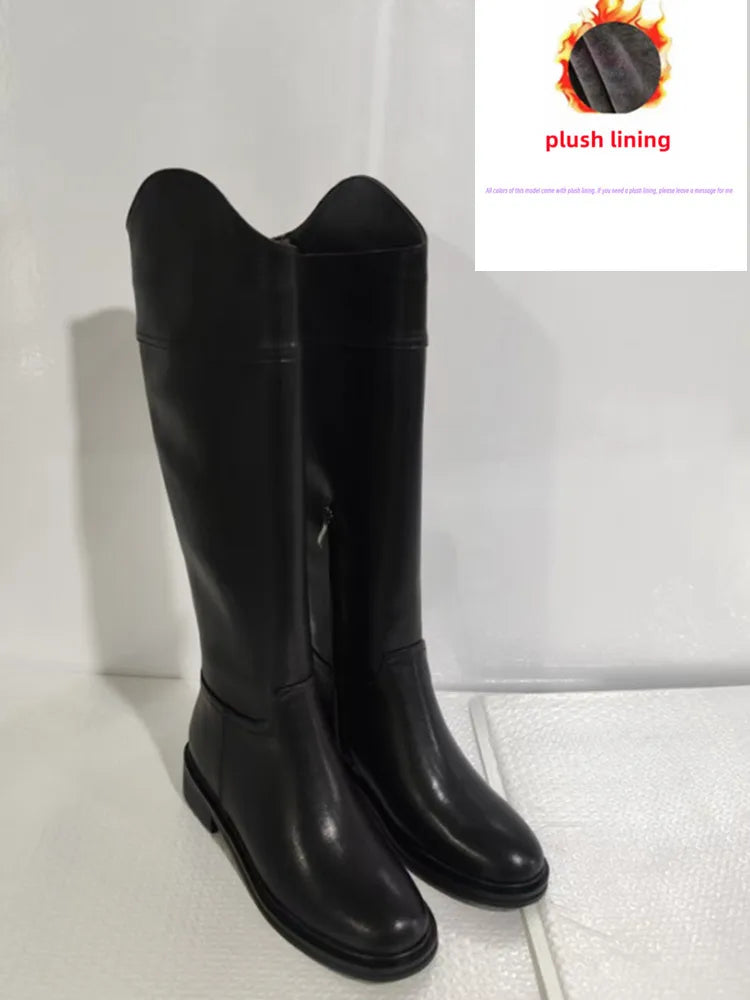 2026 Ladies' Autumn and Winter Flat Knee High Women's Boots with Round Toe, Low Heel, and Midsole, Ladies' Oversized Knight Boots