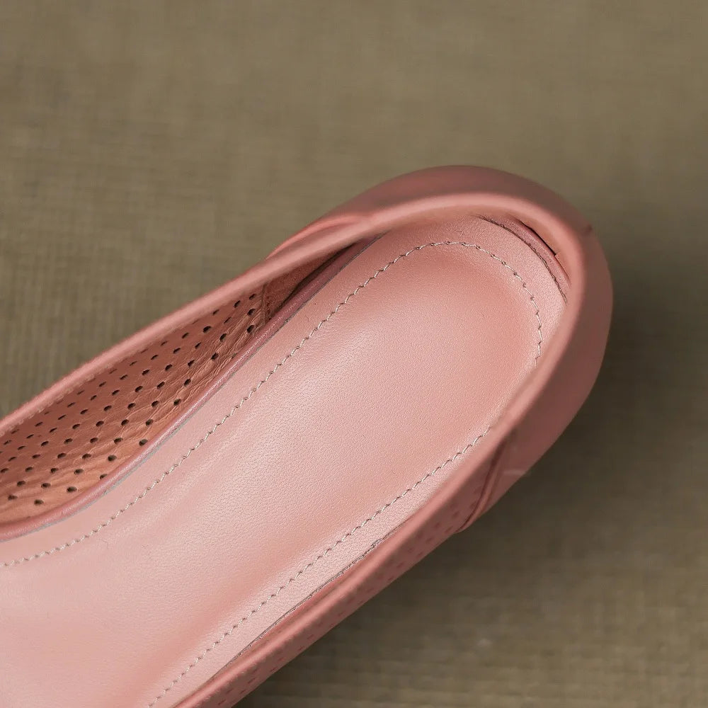 Woman Handmade Genuine Leather Square Head Solid Color Concise Single Shoes Mid Heels Shallow 34-41