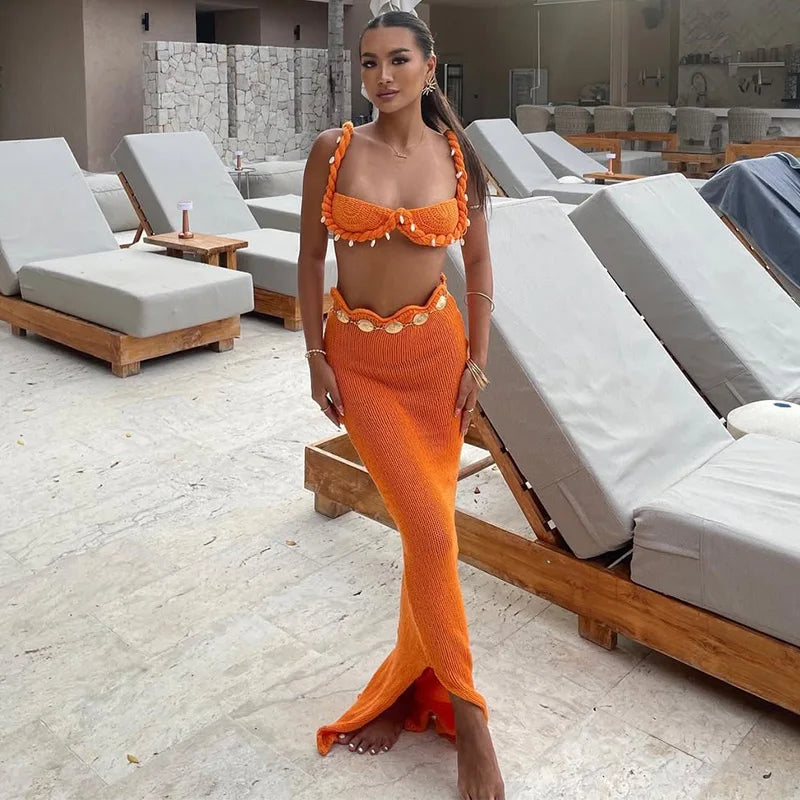 Sexy Knit Crop Top Skirts Set