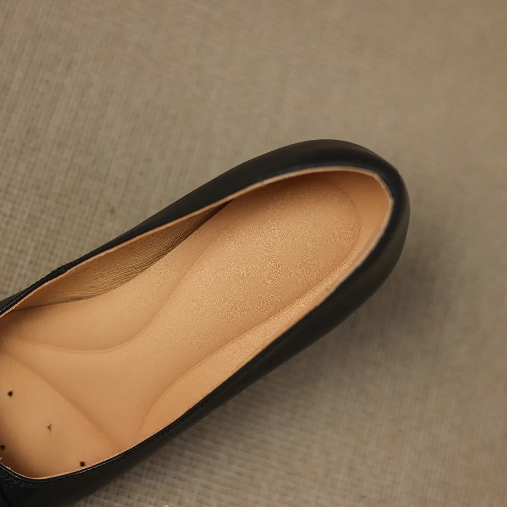 Handmade Genuine Leather Square Toe Mid Heels Butterfly-knot Retro Fashion Breathable Cozy Women Pumps 34-40