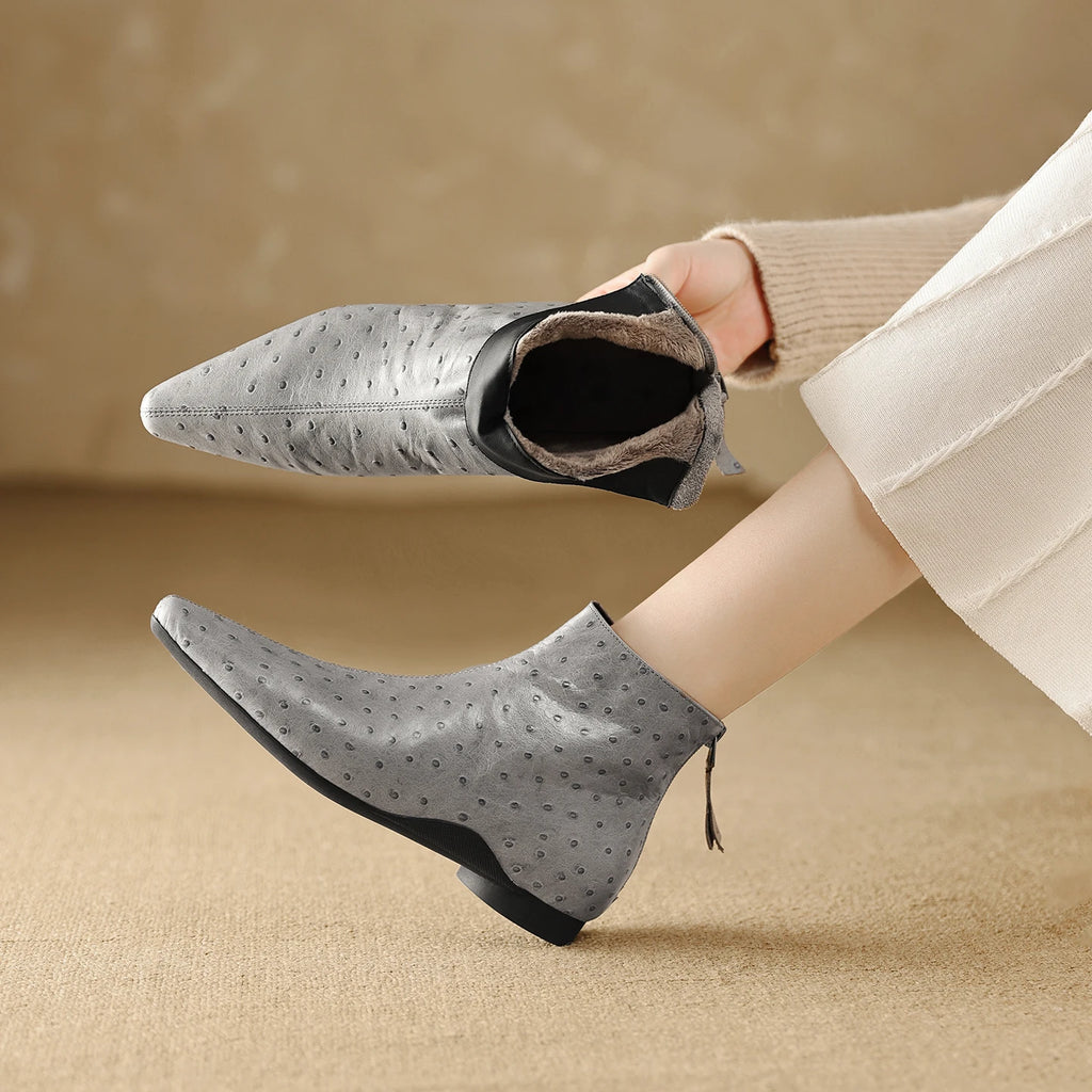 New Women Handmade Genuine Leather Soft comfortable Square Toe Low Heel Shoes Back Zipper Ankle Boot Modern 34-40