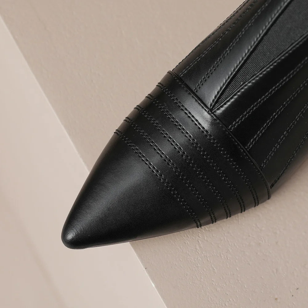 Sexy Pointed Toe Women Full Genuine Leather Ankle Boots Slip On Solid Color Super High Thin Heels Handmade For 42