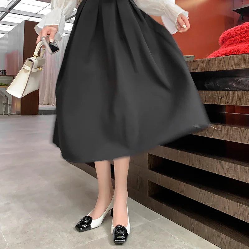 Genuine Leather Pumps Women Square Toe Flower Decoration Shallow Thick High Heels Office Ladies Party Dating Shoes