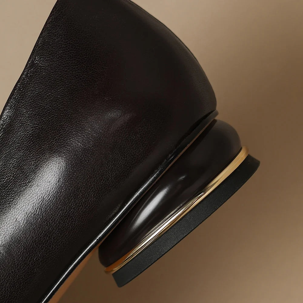 Handmade Genuine Lether Mixed color combinations Pointed Toe comfort Folded Surface Soft Leather Mid Heel 34-40