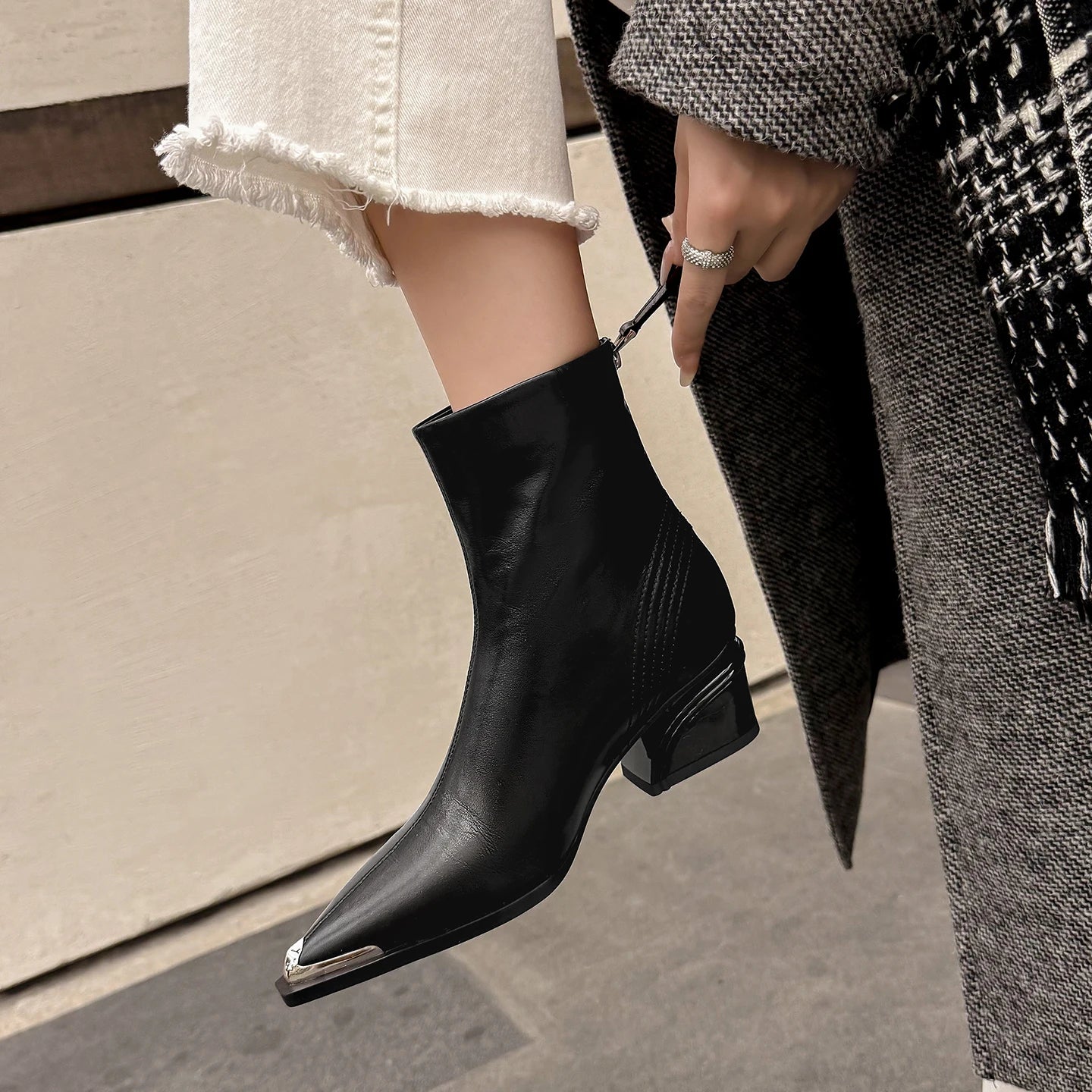 New Style Handmade Genuine Leather Pointed Toe Ankle Boot Slimming Stylish Casual High Heel Bestseller 33-40